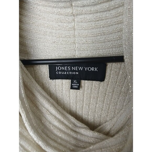 Jones New York Creme Gold Sparkle Knit Shirt Sleeve Cowl Neck Sweater. Size XL - Picture 7 of 10